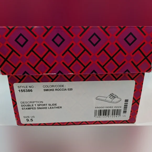 TORY BURCH, Double T Sport Slides, Smoke Roccia, Size 9.5